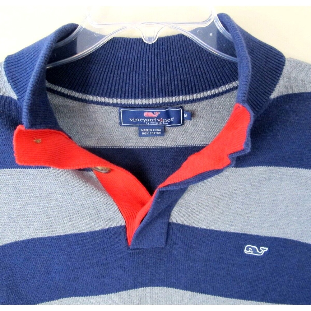 Vineyard Vines 3-Button Pullover Henley Striped Sweater Men's Medium Cotton‎ - Picture 2 of 7